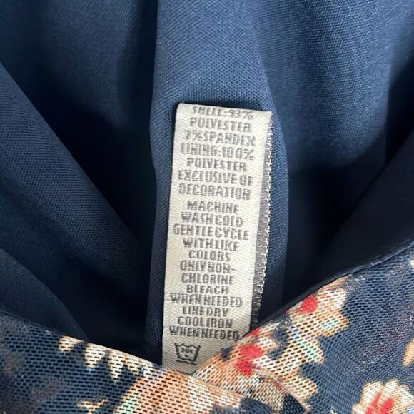 American Rag Floral V Neck Ruffle Sleeveless A Line Dress Navy Blue Large - Picture 6 of 7